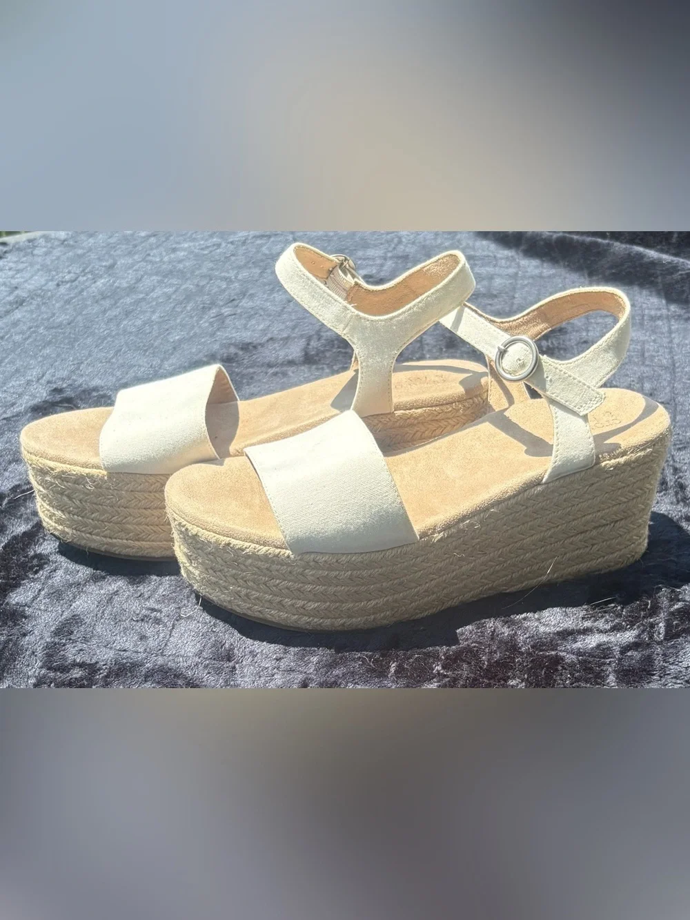 crown & ivy Cream Espadrille Platform Sandals with Ankle Strap Women’s Size 9